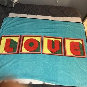 BTS Big Hit Entertainment LOVE Plush Throw Blanket Teal Official K-Pop Merch